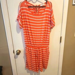 EUC orange white striped romper